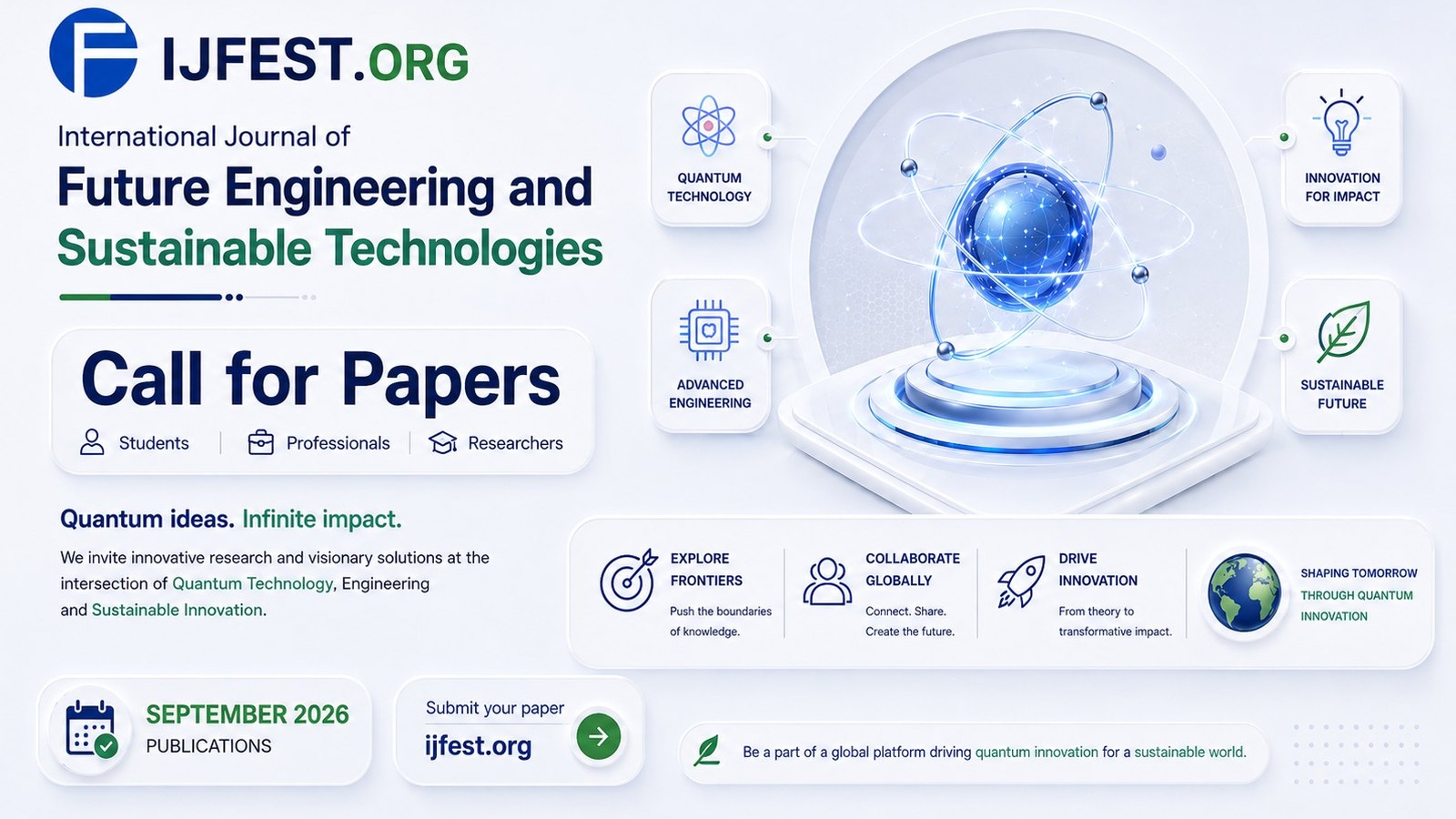 Call for papers — quantum technology, advanced engineering and sustainable innovation. Publications September 2026.